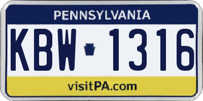 PA license plate KBW1316