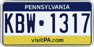PA license plate KBW1317