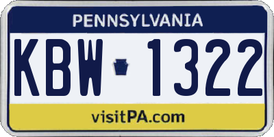PA license plate KBW1322