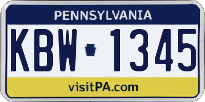 PA license plate KBW1345