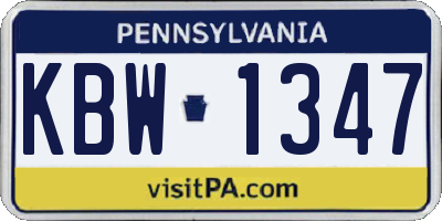 PA license plate KBW1347