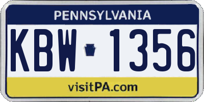 PA license plate KBW1356