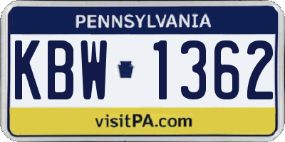 PA license plate KBW1362