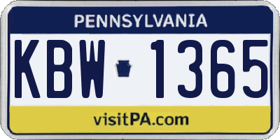 PA license plate KBW1365