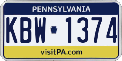PA license plate KBW1374