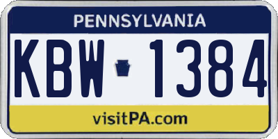 PA license plate KBW1384