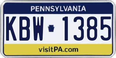 PA license plate KBW1385