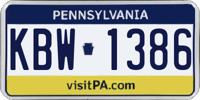PA license plate KBW1386