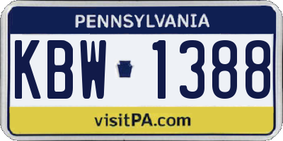 PA license plate KBW1388