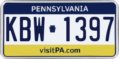 PA license plate KBW1397