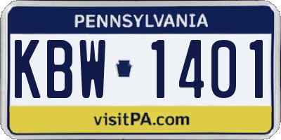 PA license plate KBW1401
