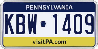 PA license plate KBW1409