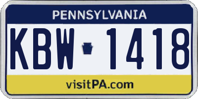 PA license plate KBW1418