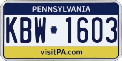 PA license plate KBW1603