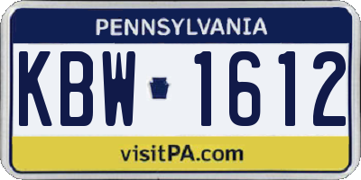 PA license plate KBW1612