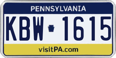 PA license plate KBW1615