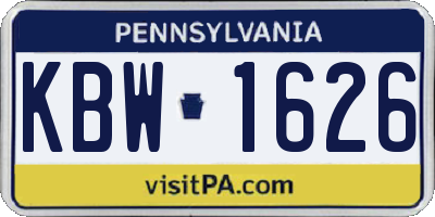 PA license plate KBW1626