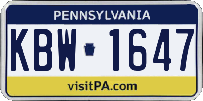 PA license plate KBW1647