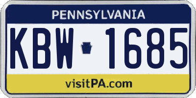 PA license plate KBW1685