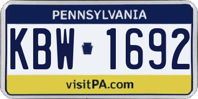 PA license plate KBW1692