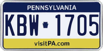 PA license plate KBW1705