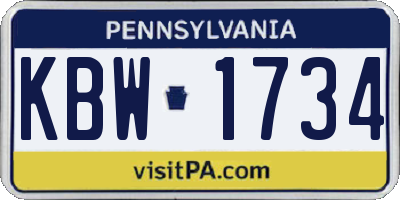 PA license plate KBW1734