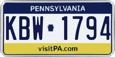 PA license plate KBW1794