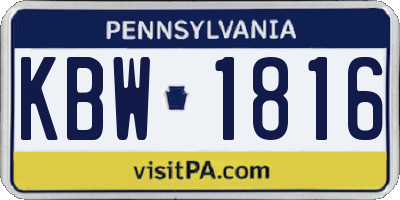 PA license plate KBW1816
