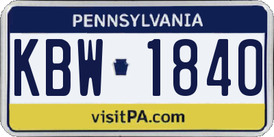 PA license plate KBW1840
