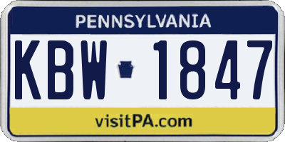 PA license plate KBW1847