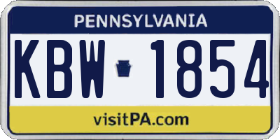 PA license plate KBW1854