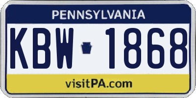 PA license plate KBW1868