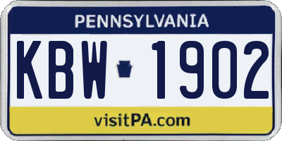 PA license plate KBW1902
