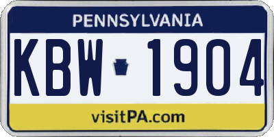 PA license plate KBW1904