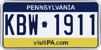 PA license plate KBW1911