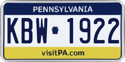 PA license plate KBW1922