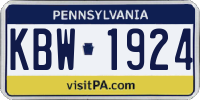 PA license plate KBW1924
