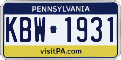 PA license plate KBW1931