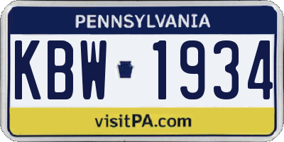 PA license plate KBW1934