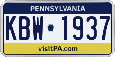 PA license plate KBW1937