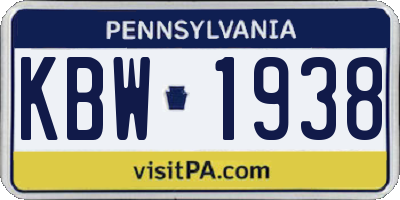 PA license plate KBW1938