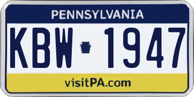 PA license plate KBW1947