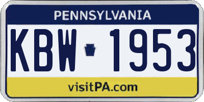 PA license plate KBW1953