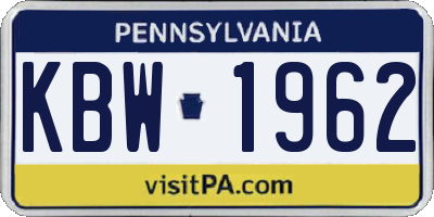 PA license plate KBW1962
