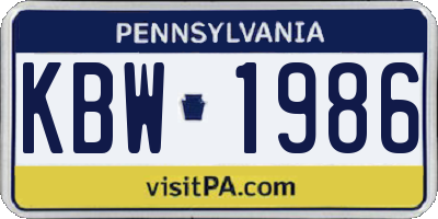 PA license plate KBW1986
