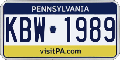 PA license plate KBW1989