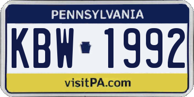PA license plate KBW1992