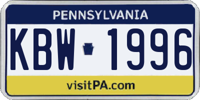 PA license plate KBW1996