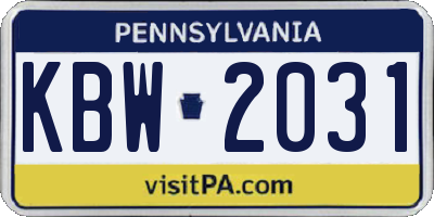 PA license plate KBW2031