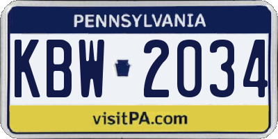 PA license plate KBW2034